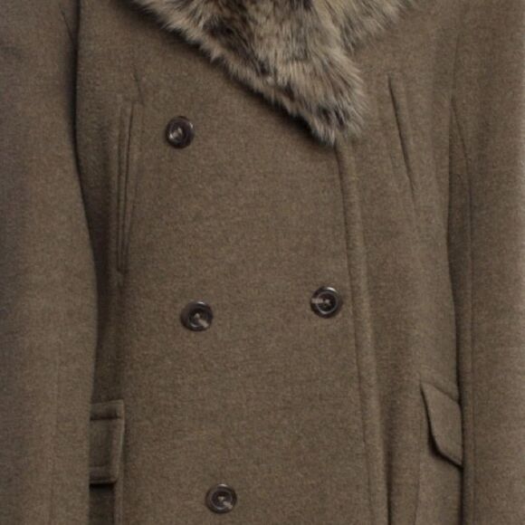 Ralph Lauren Olive Drab Wool Felt Double Breasted Shearling Collar Coat - Picture 11 of 14